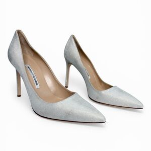 NEW Manolo Blahnik Glittering Silver Sparkle Heels Size 40